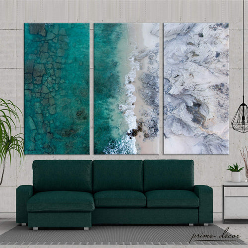 Seascape aerial ocean view 3 panel wall art in living room