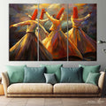 Spiritual Sufi dancers 3 panel wall art in living room