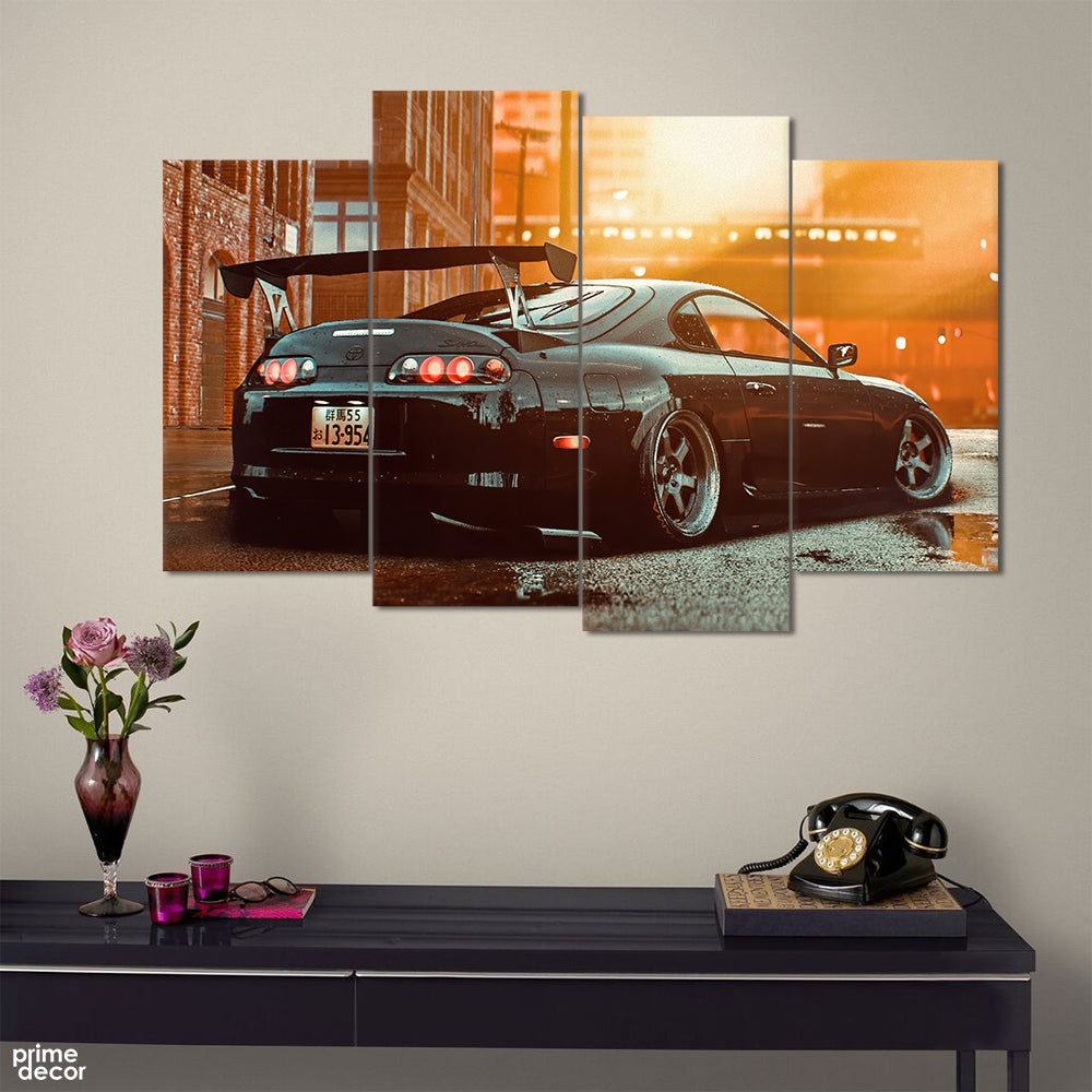 Toyota Supra sports car 4 panel wall art in room setting