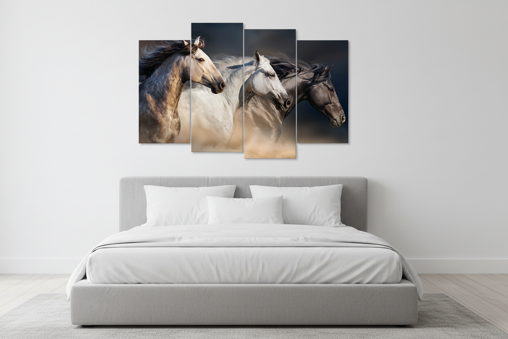 Elegant horses canvas art in bedroom setting