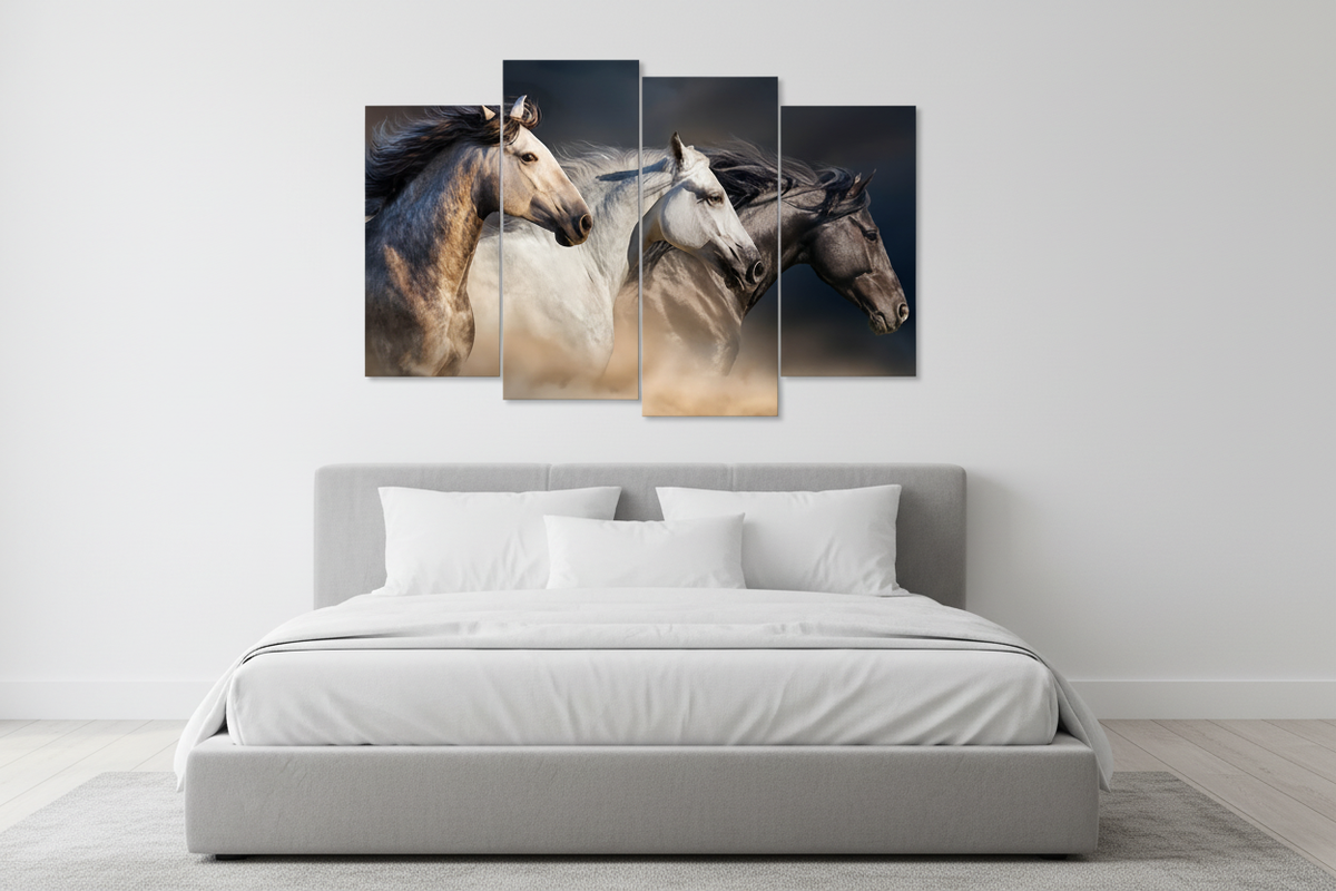 Elegant horses canvas art in bedroom setting