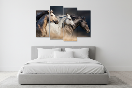 Elegant horses canvas art in bedroom setting