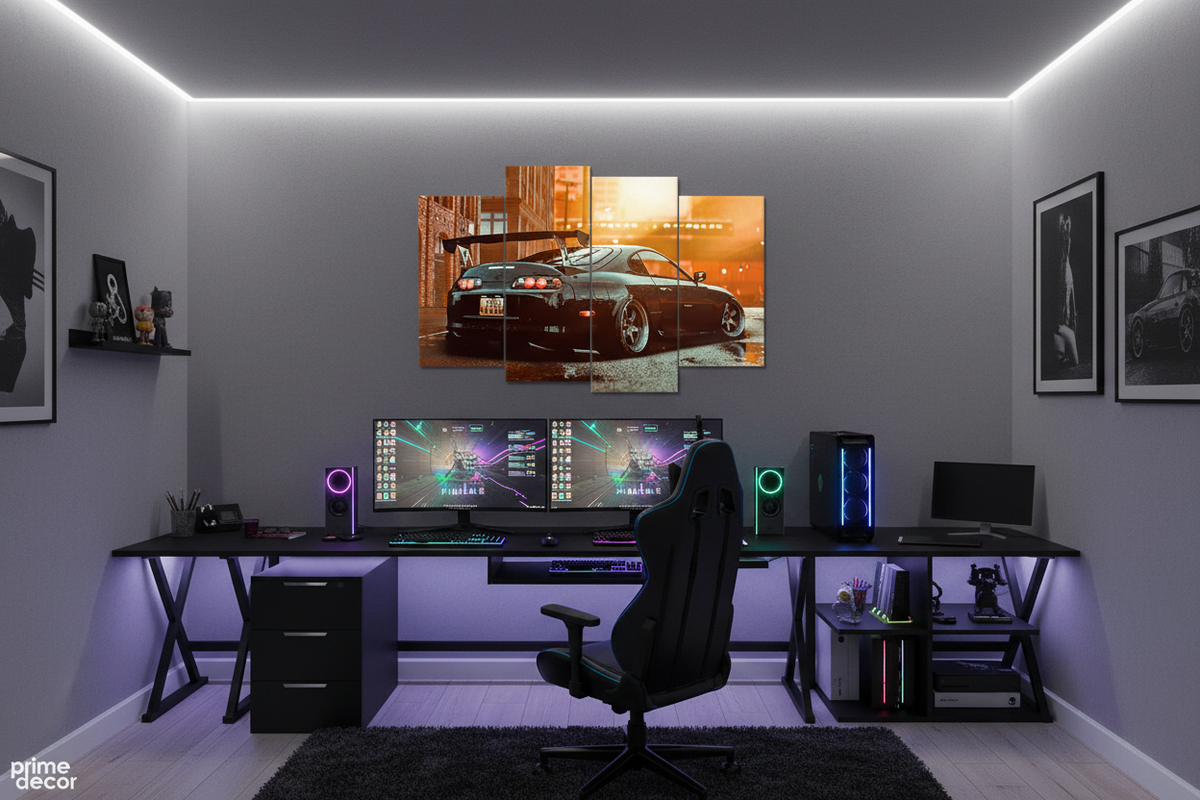Toyota Supra canvas art in gaming room setup